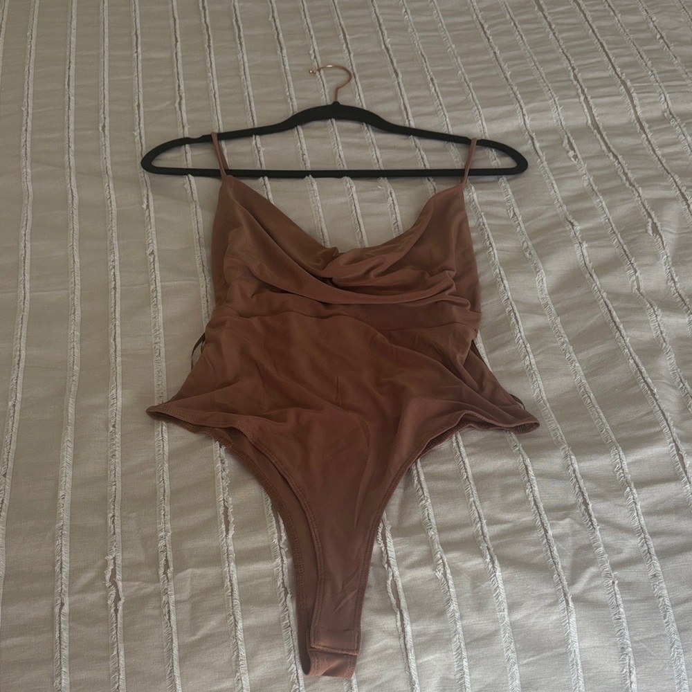meraki Brown Cowl Neck Bodysuit